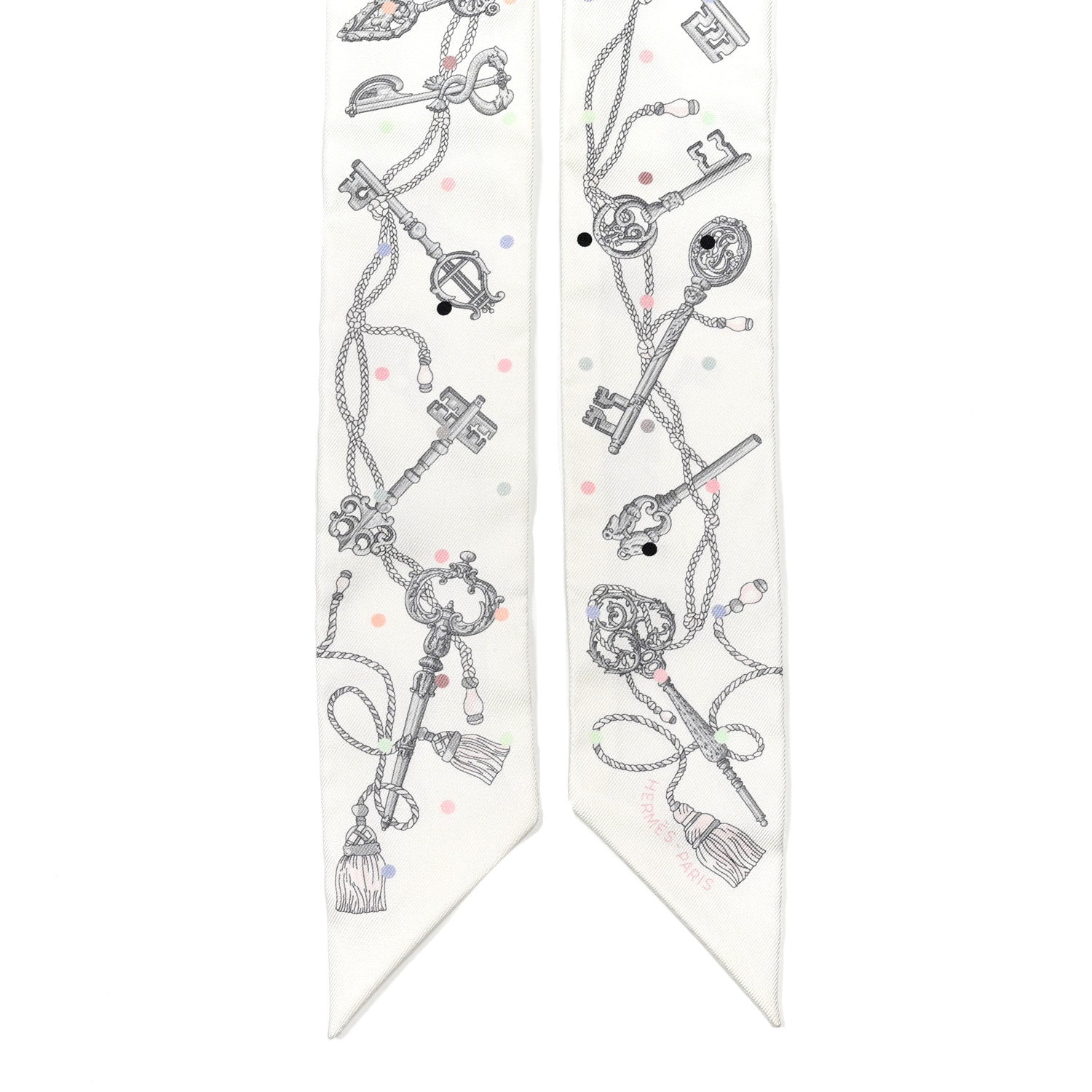 Hermes Silk Les Cles A Pois Twilly White Gris Acier 2 of 4