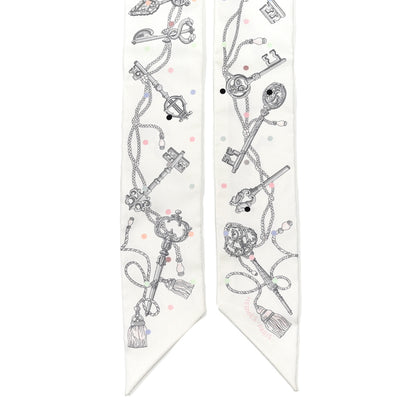 Hermes Silk Les Cles A Pois Twilly White Gris Acier 2 of 4