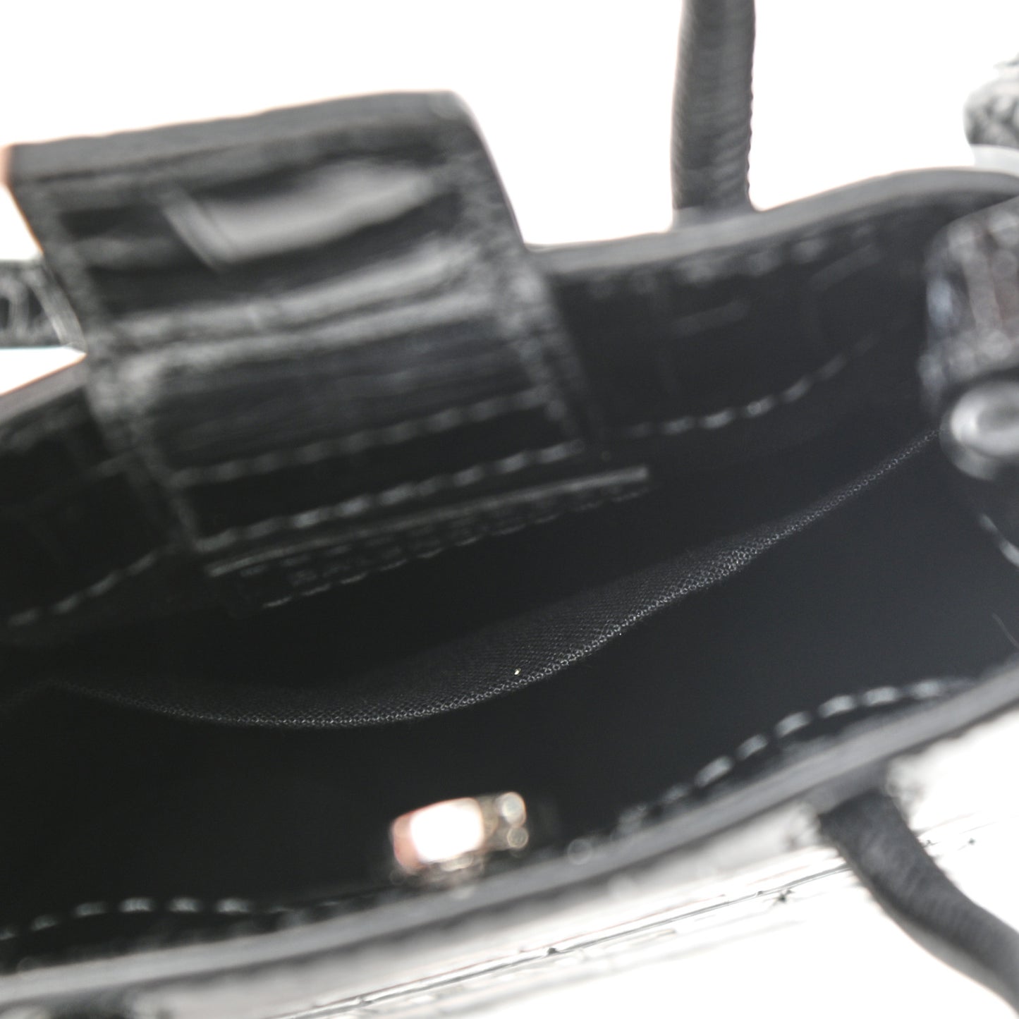 Calfskin Crocodile Embossed Logo Shopping Phone Holder Bag Black