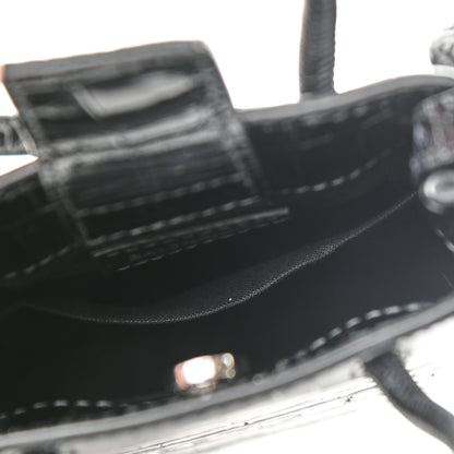 Balenciaga Calfskin Crocodile Embossed Logo Shopping Phone Holder Bag Black 5 of 9