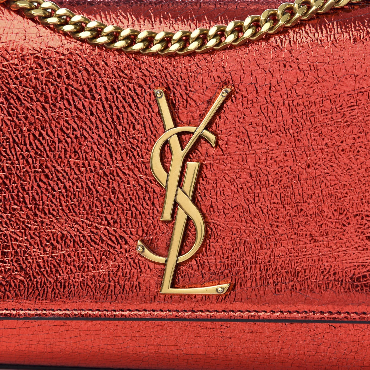 Metallic Calfskin Small Classic Monogram Kate Satchel Red
