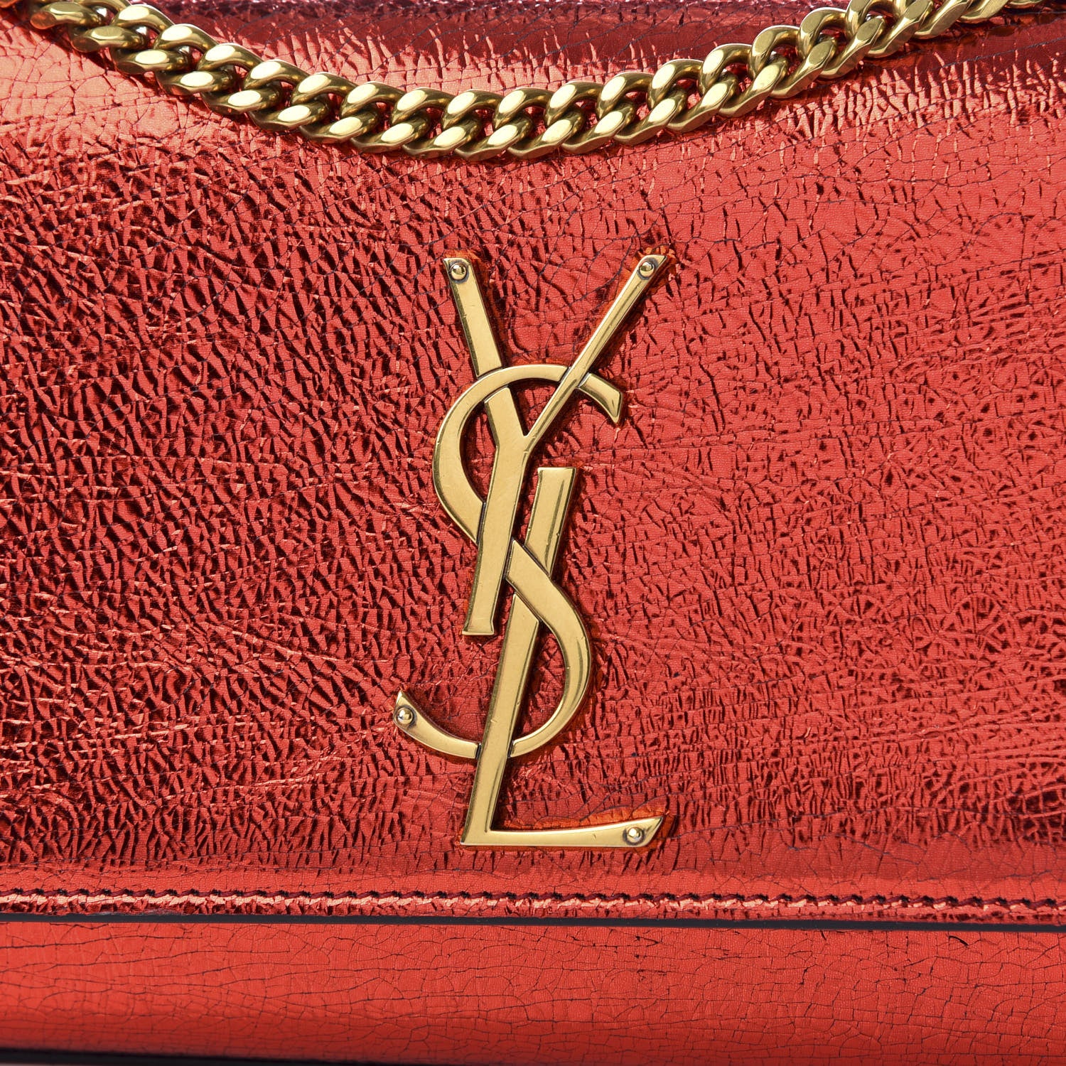 Saint Laurent Metallic Calfskin Small Classic Monogram Kate Satchel Red 9 of 9