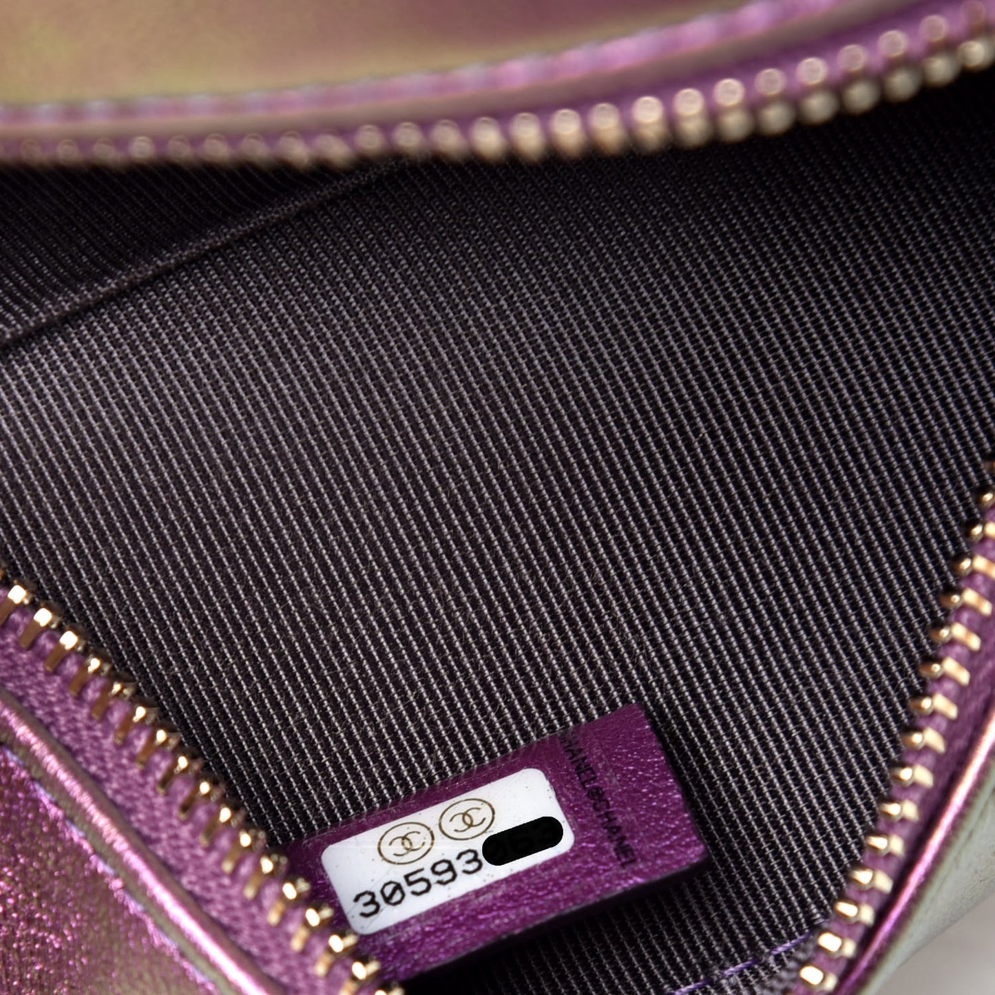 Iridescent Lambskin Quilted Round Clutch With Chain Purple