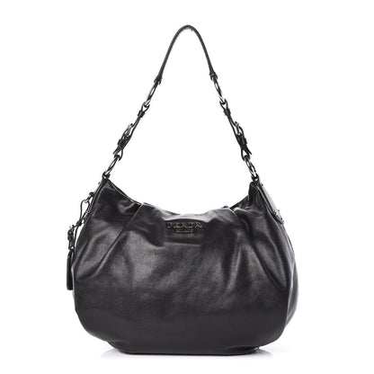 Prada Soft Calf Pleated Hobo Black 1 of 9