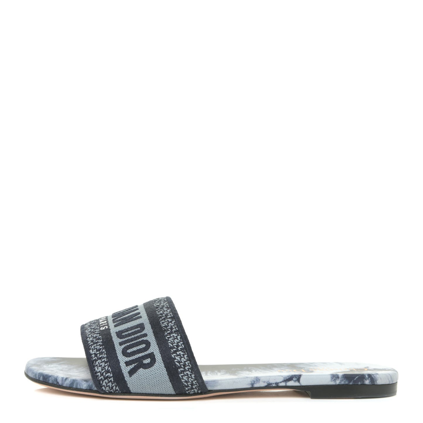Canvas Tie and Dior Embroidered Dway Flat Slide Sandals 38.5 Denim
