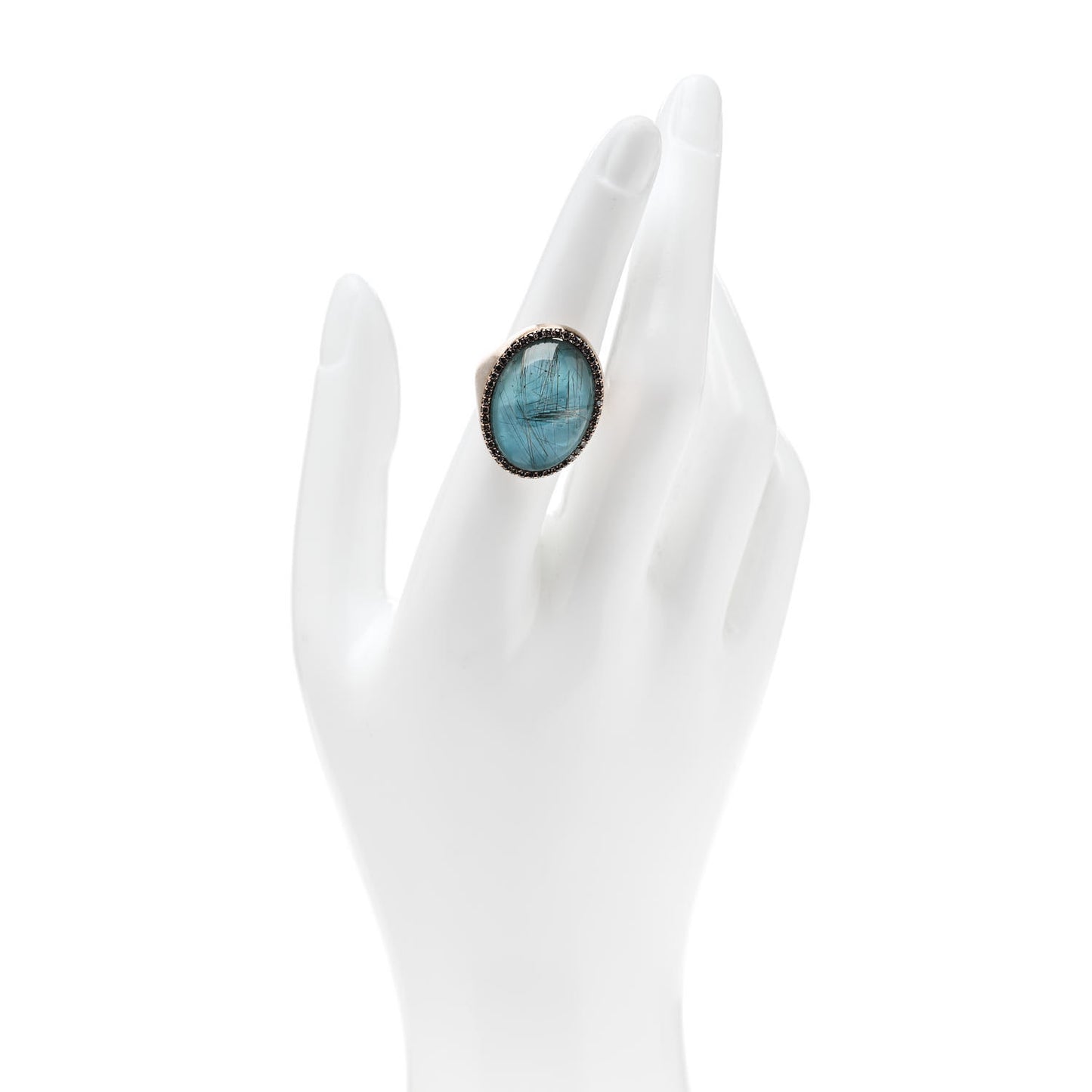 18K Rose Gold Brown Diamond Blue Rutilated Quartz Cocktail Ring 53 6.5