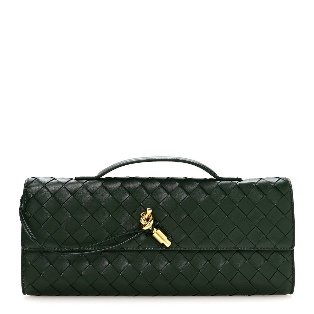 Nappa Intrecciato Long Andiamo Top Handle Clutch Emerald Green