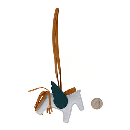 Hermes Milo Lambskin Grigri Rodeo Pegase Horse Bag Charm PM Bleu Brume Sesame Vert Bosphore 2 of 5
