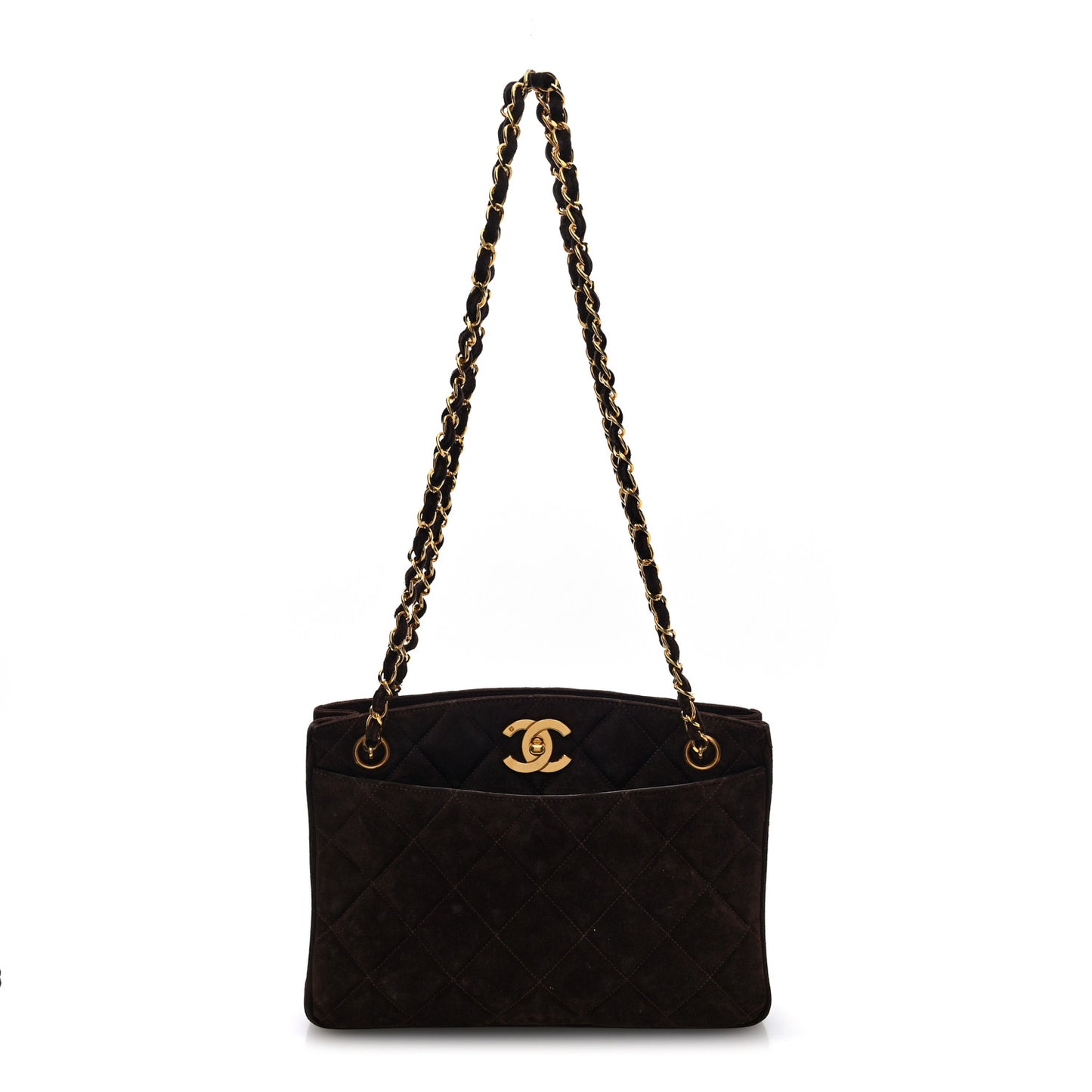 Suede Quilted Small CC Shopping Tote Brown