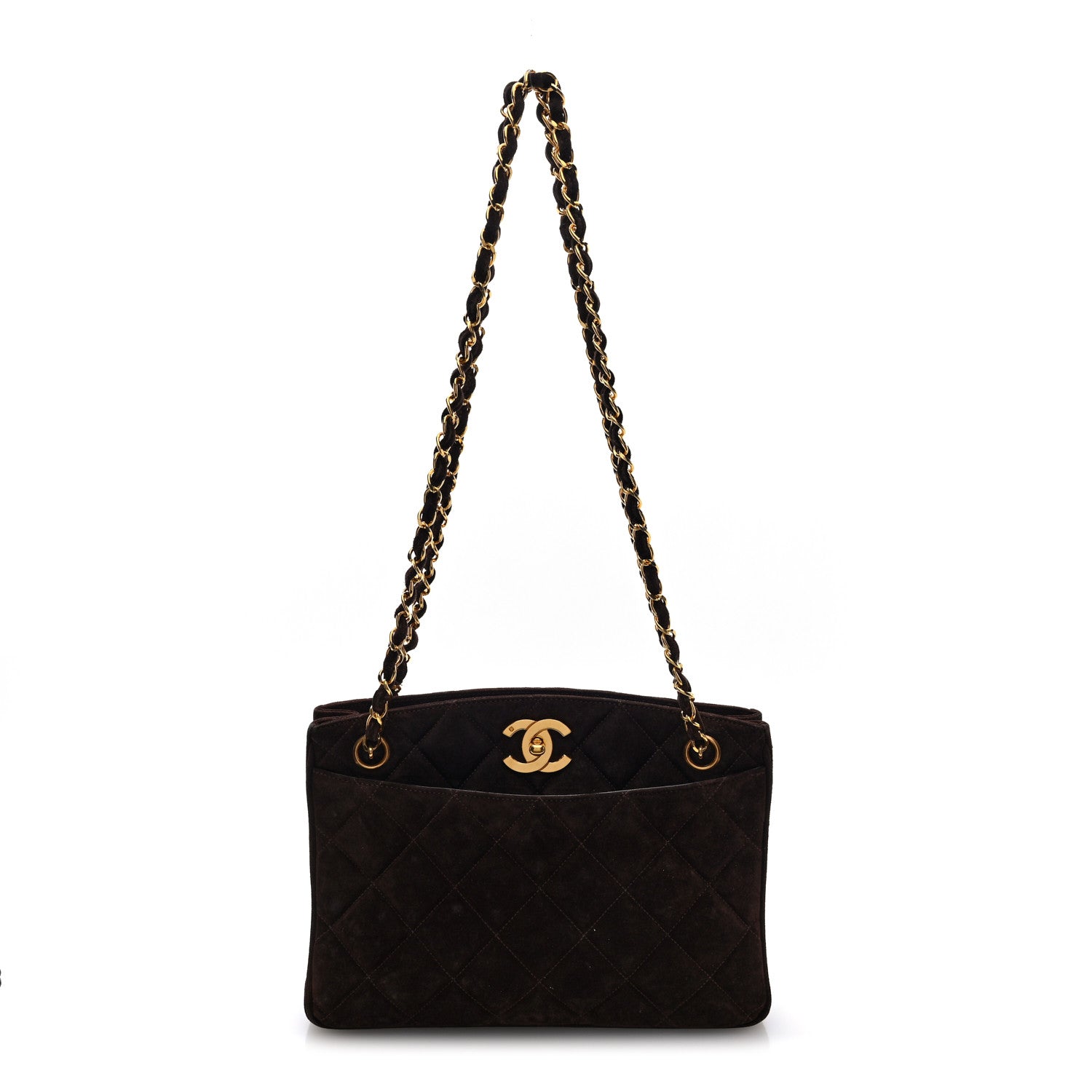 Chanel Suede Quilted Small CC Shopping Tote Brown 1 of 10