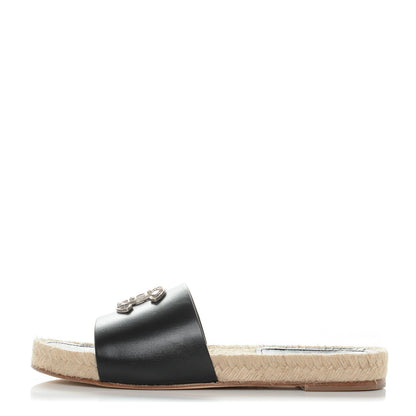 Chanel Calfskin CC Espadrille Slip On Sandals 37.5 Black 1 of 7