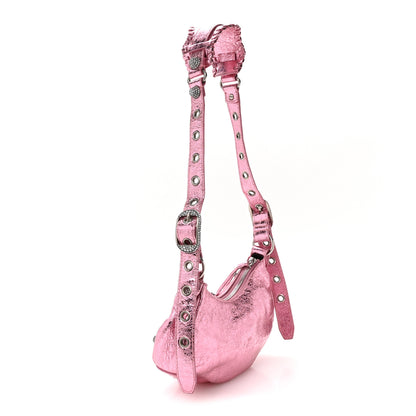 Balenciaga Metallic Agneau Arena Crystal Le Cagole Shoulder Bag XS Met Pink 4 of 11