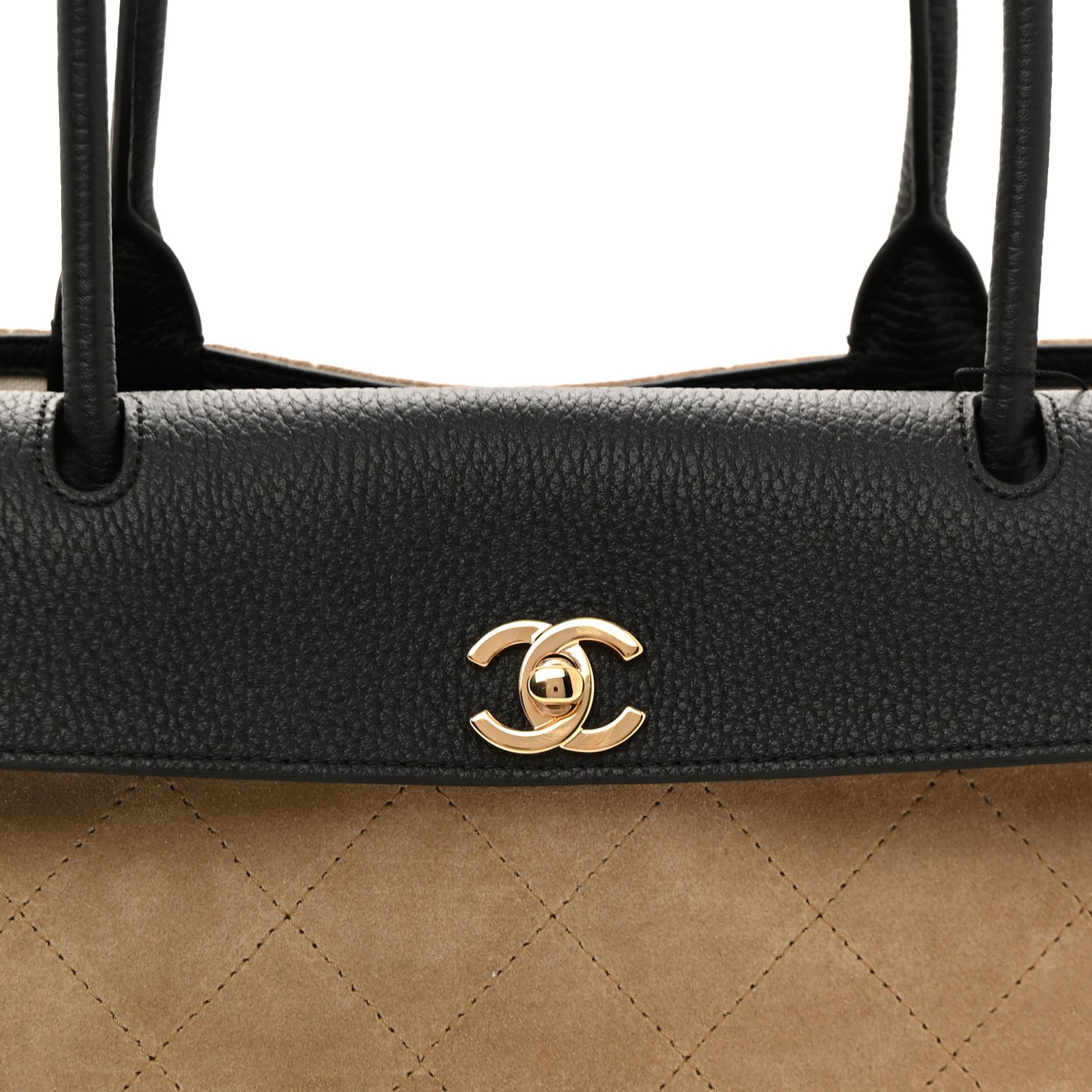 Grained Calfskin Suede Urban Essentials Small Shopping Bag Dark Beige Black