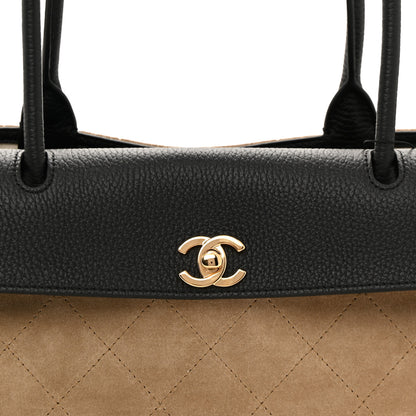 Chanel Grained Calfskin Suede Urban Essentials Small Shopping Bag Dark Beige Black 8 of 10