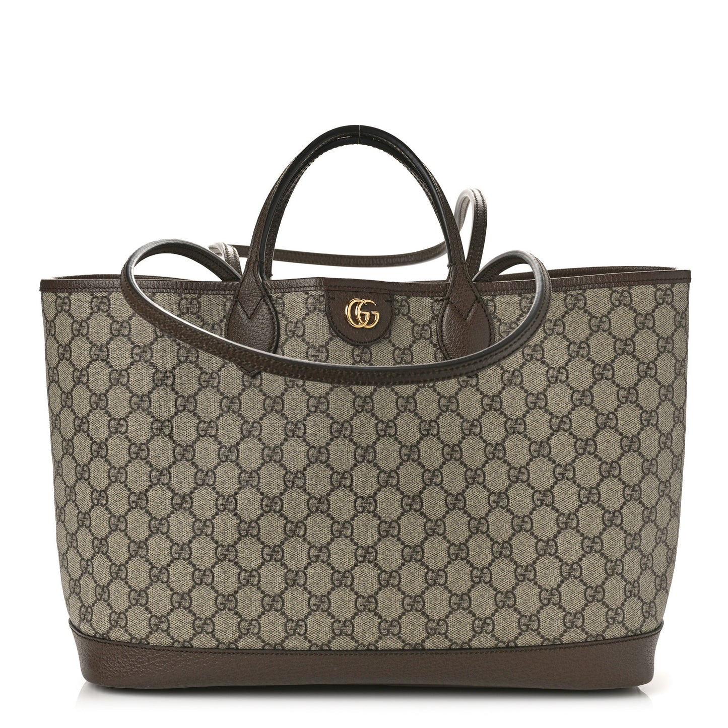 GG Supreme Monogram Textured Calfskin Medium Ophidia Shoulder Tote Bag Beige Ebony New Acero