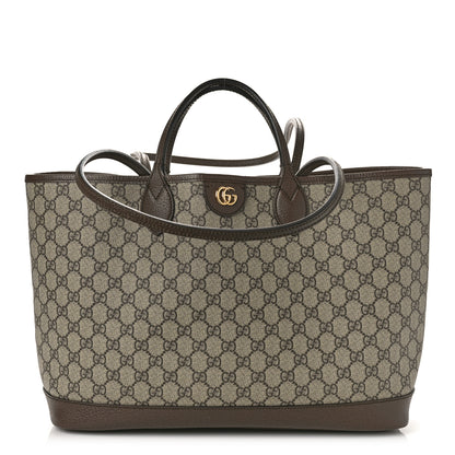 Gucci GG Supreme Monogram Textured Calfskin Medium Ophidia Shoulder Tote Bag Beige Ebony New Acero 1 of 8