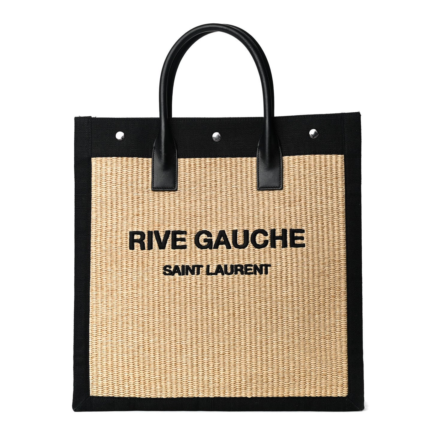 Raffia Linen Calfskin Rive Gauche North South Tote Naturale Black