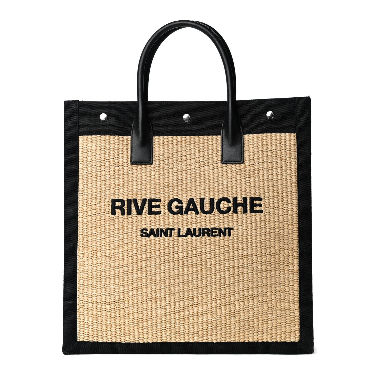 Saint Laurent Raffia Linen Calfskin Rive Gauche North South Tote Naturale Black 1 of 4