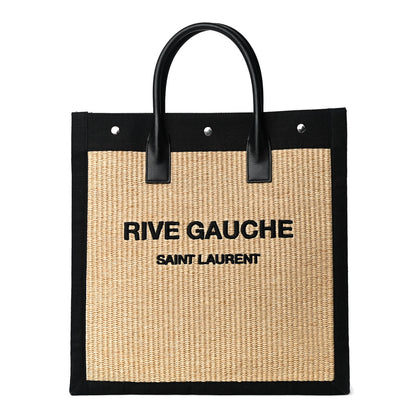 Saint Laurent Raffia Linen Calfskin Rive Gauche North South Tote Naturale Black 1 of 4