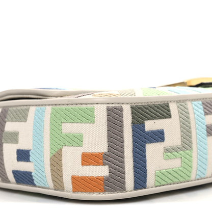 Fendi Canvas Vitello Seta FF Multicolor Embroidered Baguette Grezzo Multicolor Latte 9 of 10