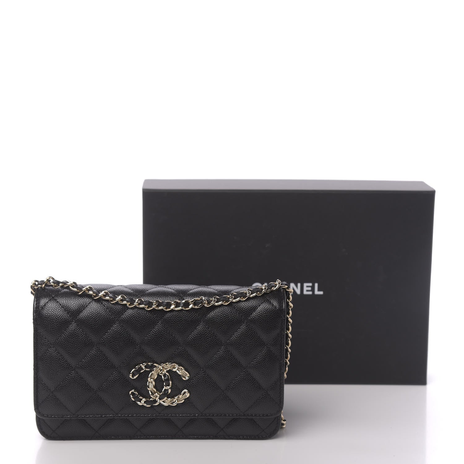 Chanel Caviar Quilted French New Wave Chain CC Wallet On Chain WOC Black 12 of 12