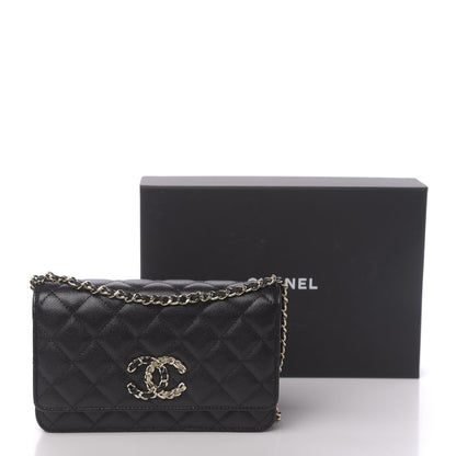 Chanel Caviar Quilted French New Wave Chain CC Wallet On Chain WOC Black 12 of 12