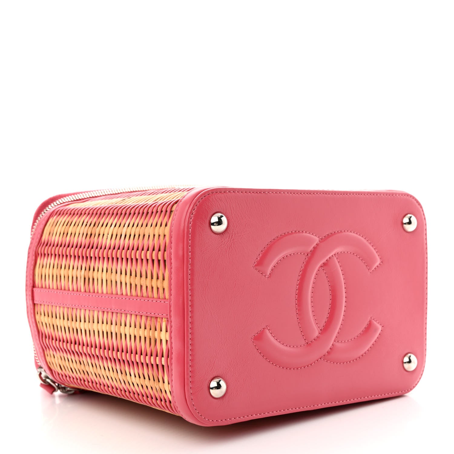 Chanel Glazed Calfskin Raffia Vanity Case Bag Pink 4 of 10