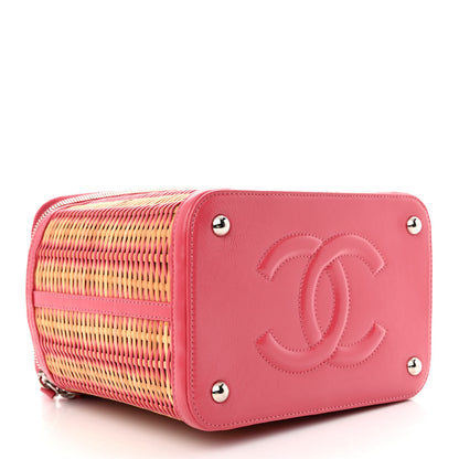 Chanel Glazed Calfskin Raffia Vanity Case Bag Pink 4 of 10