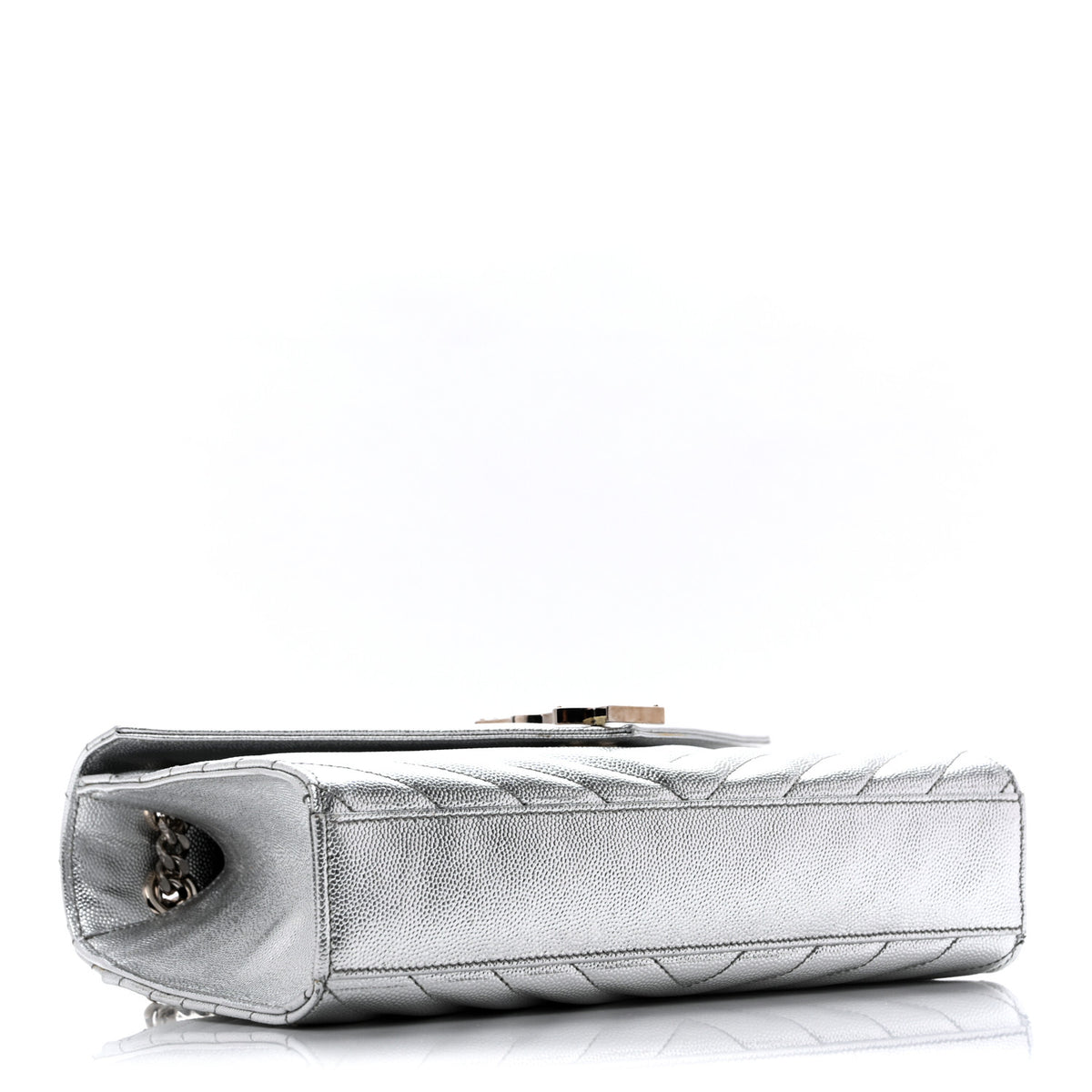 Metallic Grain De Poudre Matelasse Chevron Medium Monogram Satchel Silver