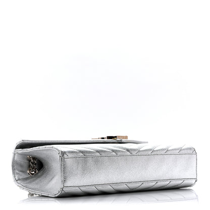 Saint Laurent Metallic Grain De Poudre Matelasse Chevron Medium Monogram Satchel Silver 4 of 14