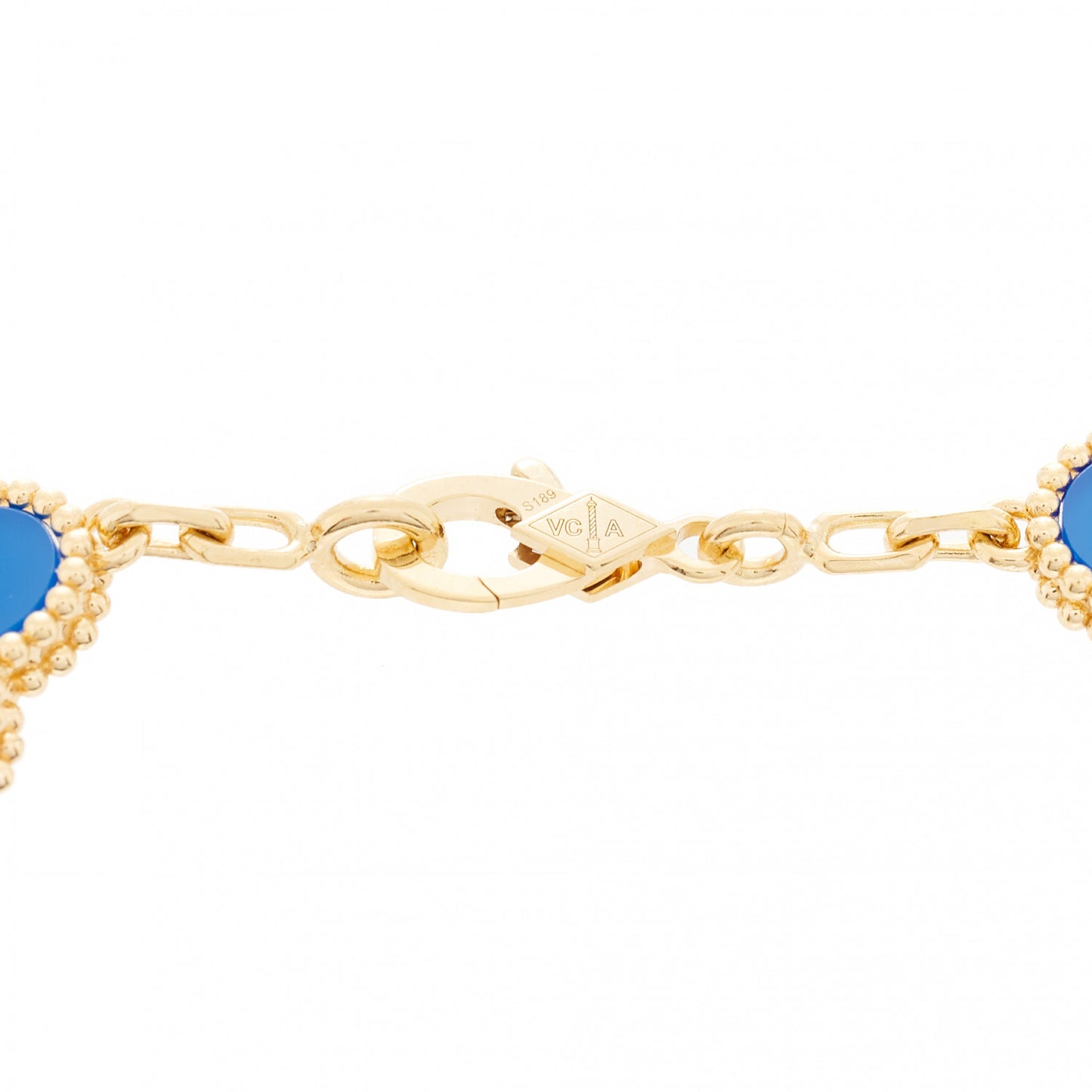18K Yellow Gold Blue Agate 5 Motifs Vintage Alhambra Bracelet