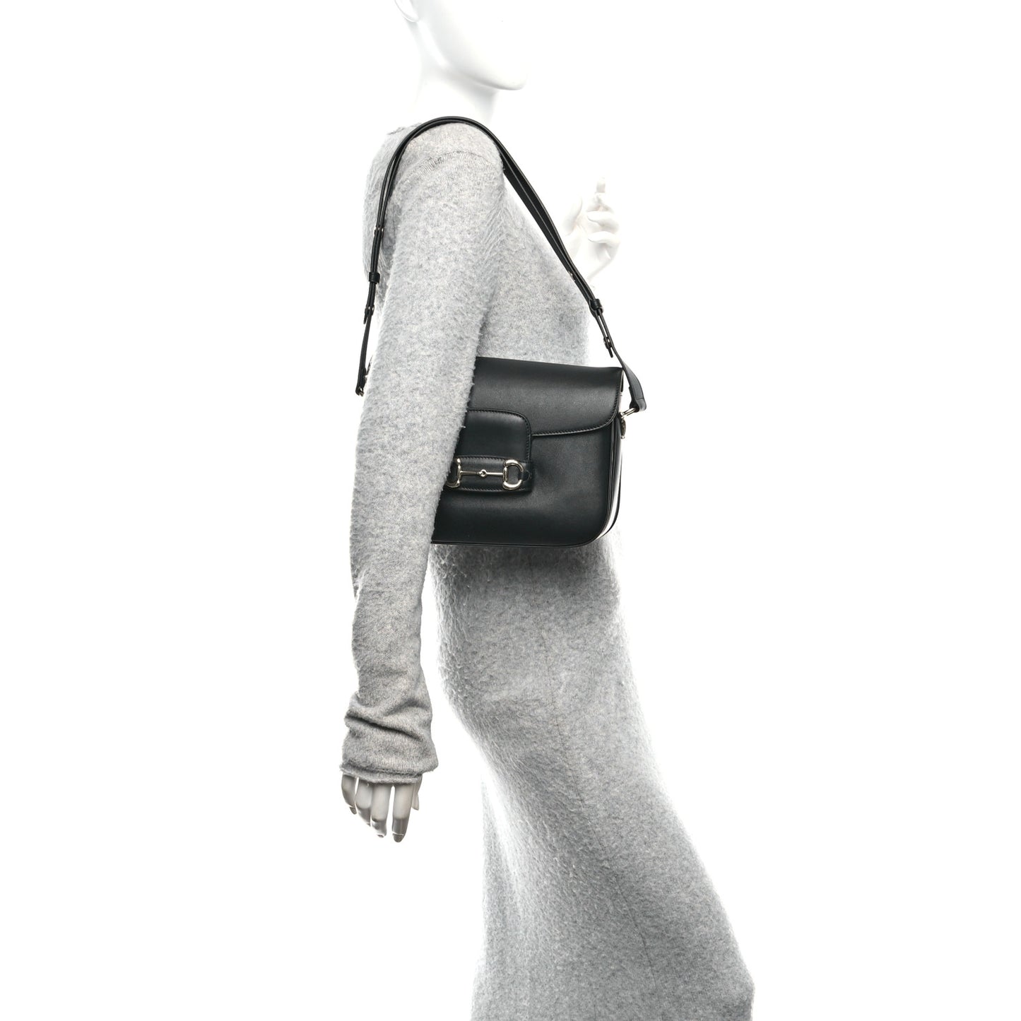 Ciny Lux Calfskin Horsebit 1955 Soft Small Shoulder Bag Black