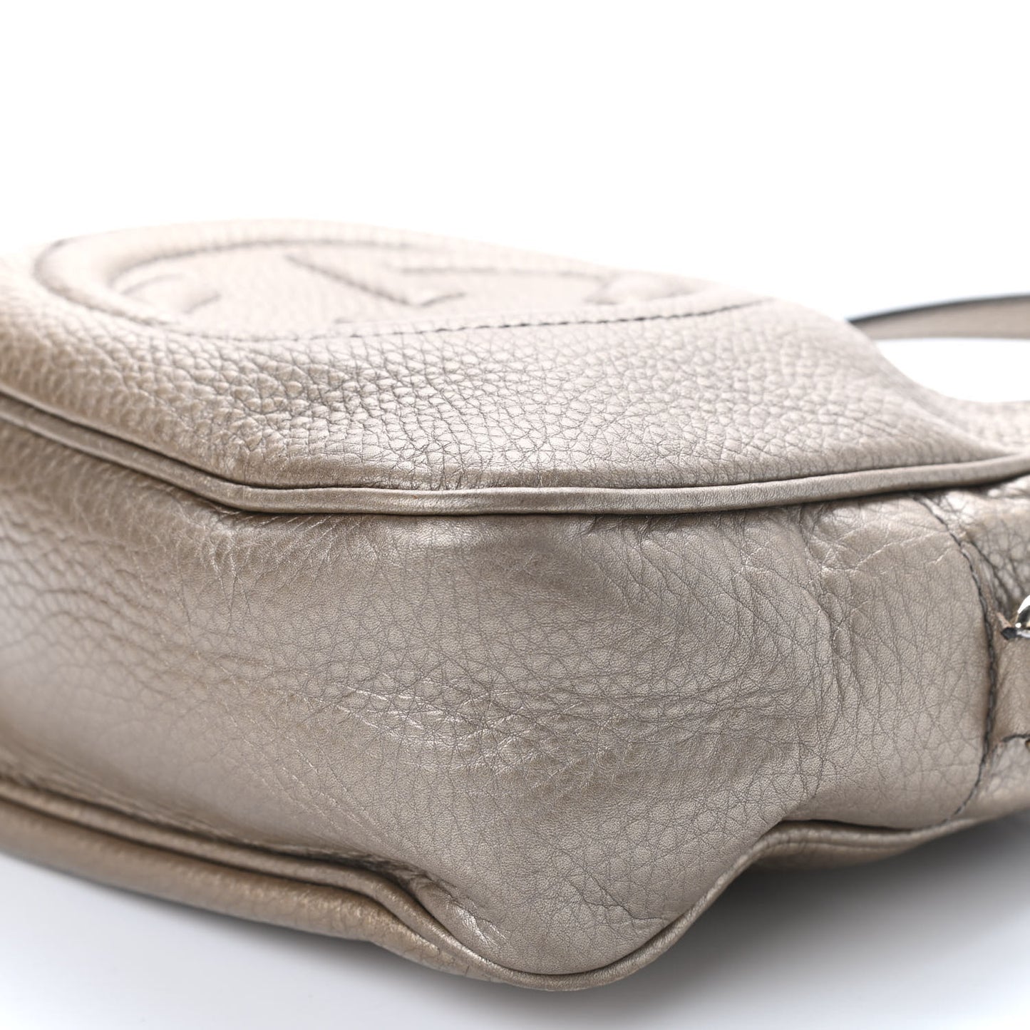 Metallic Pebbled Calfskin Small Soho Disco Bag Golden Beige