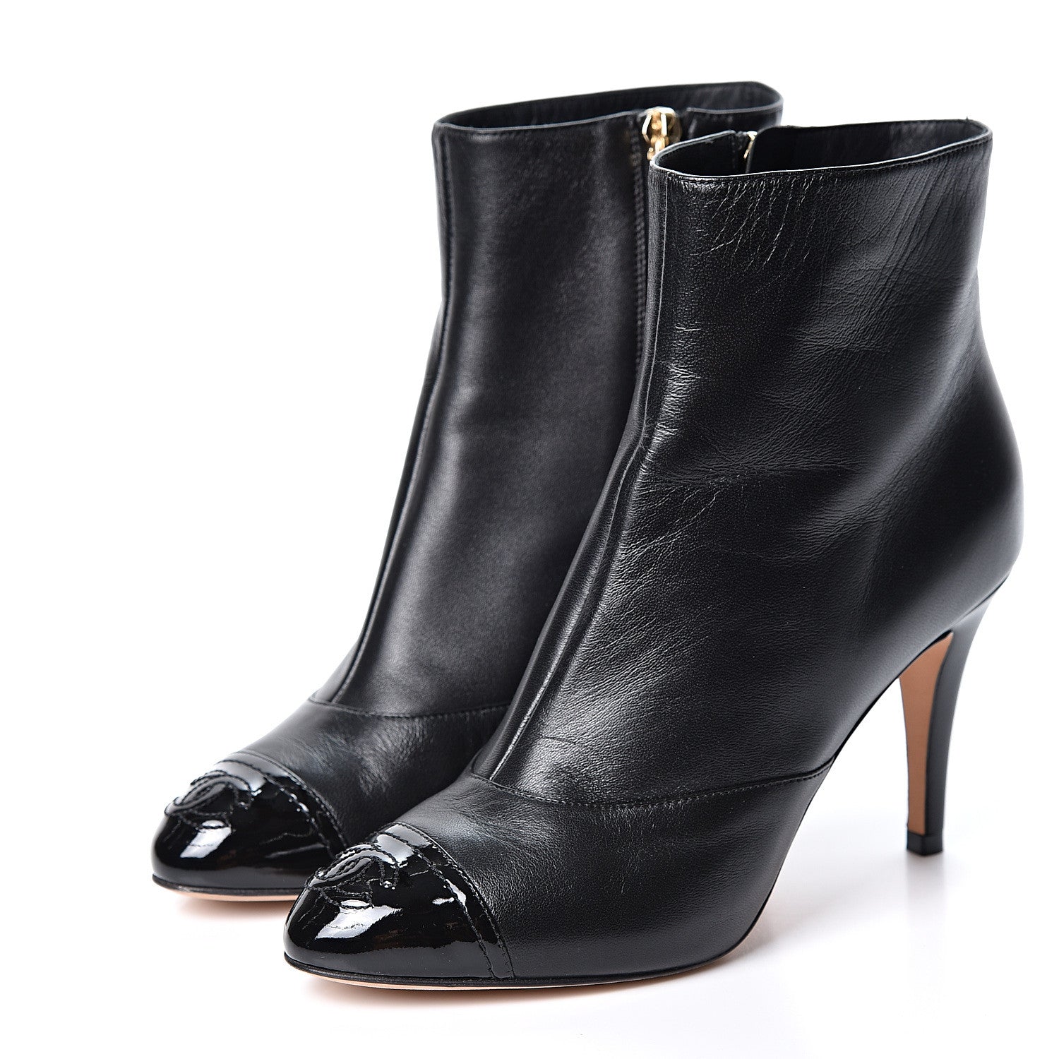 Chanel Lambskin Patent Cap Toe Short Ankle Boots 35.5 Black 3 of 12