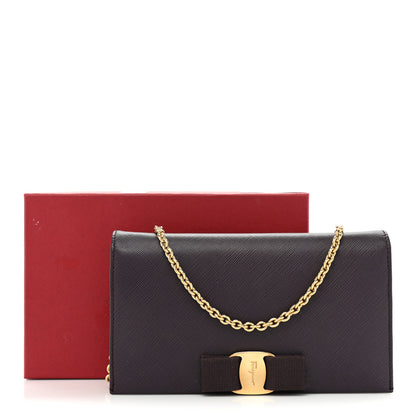 Salvatore Ferragamo Calfskin Vara Wallet On Chain Plum 16 of 16