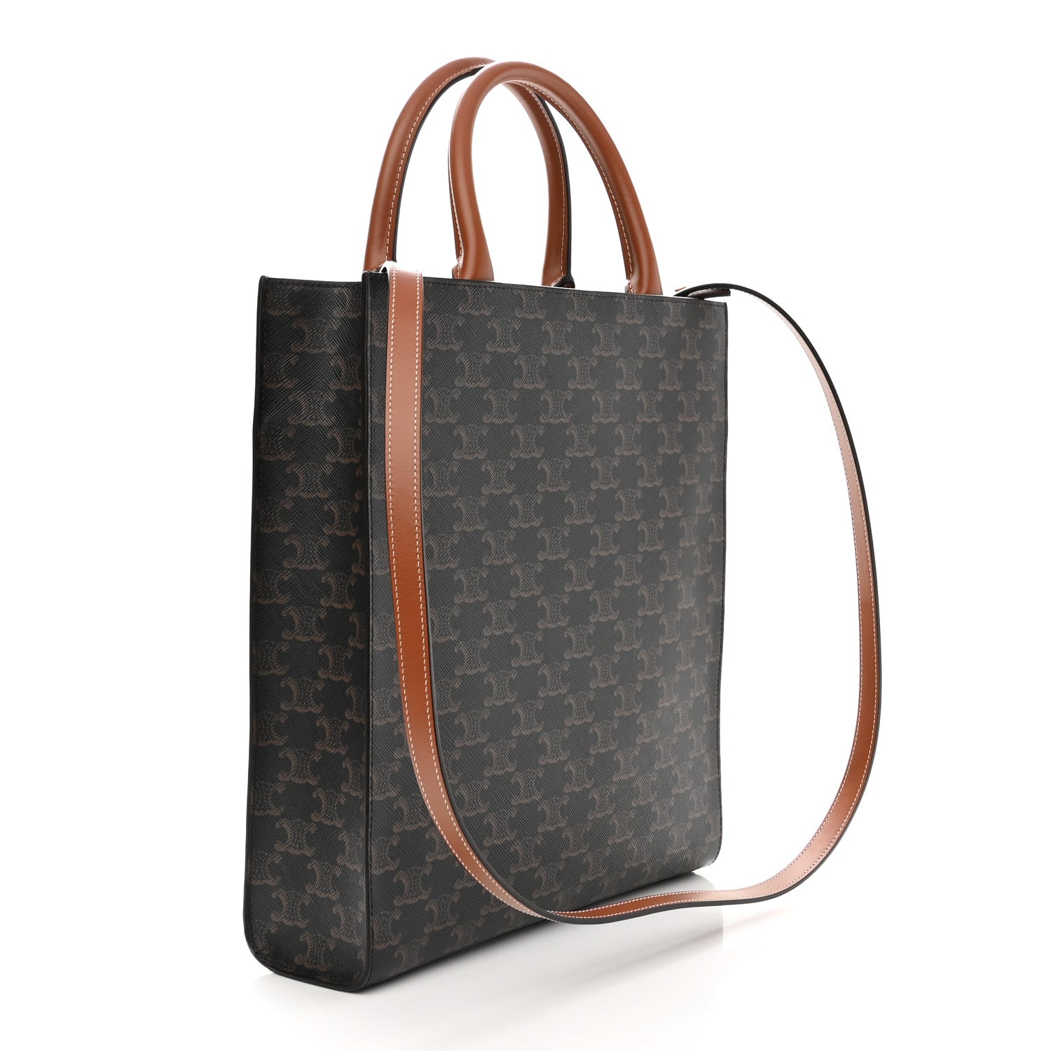 Celine Triomphe Canvas Calfskin Small Vertical Cabas Tan 3 of 9