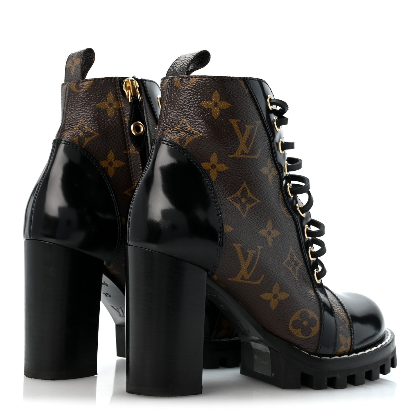 Patent Calfskin Monogram Star Trail Ankle Boots 35 Black