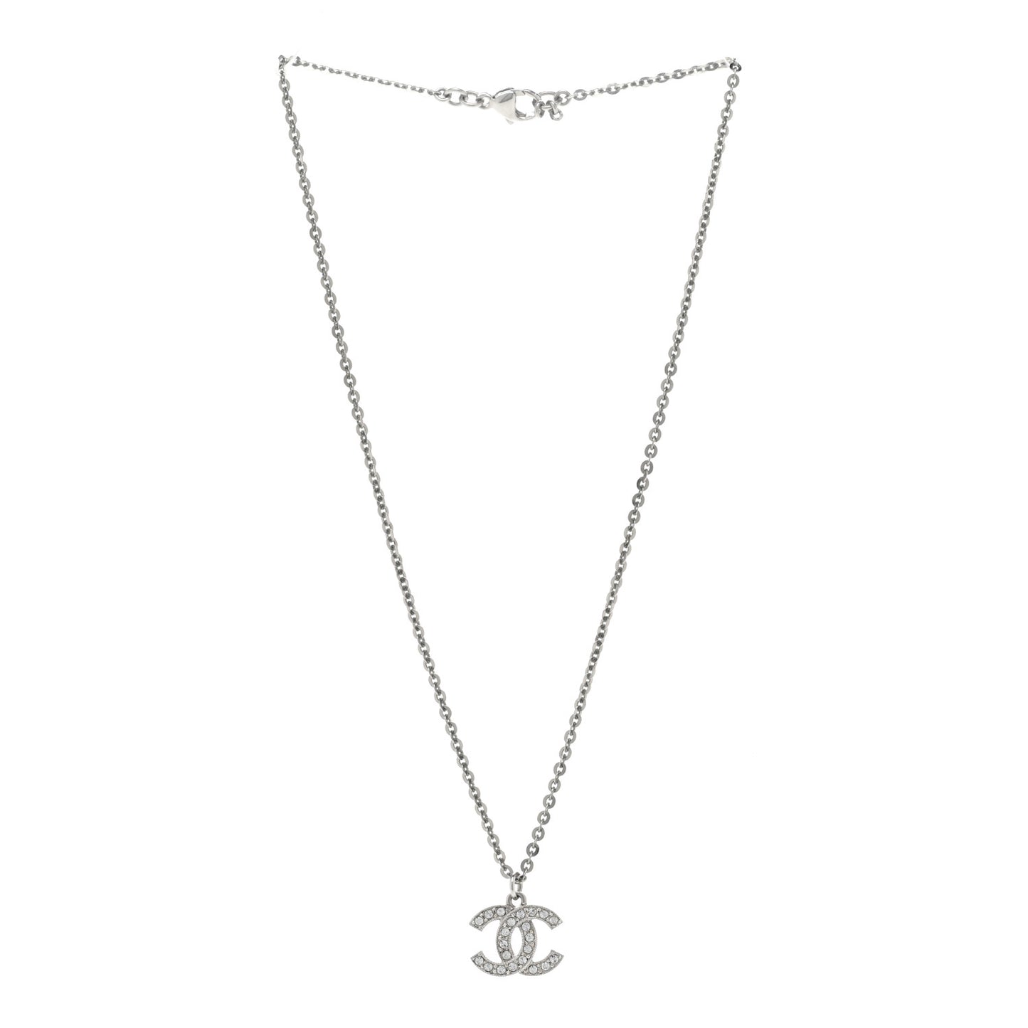 Crystal CC Pendant Necklace Silver