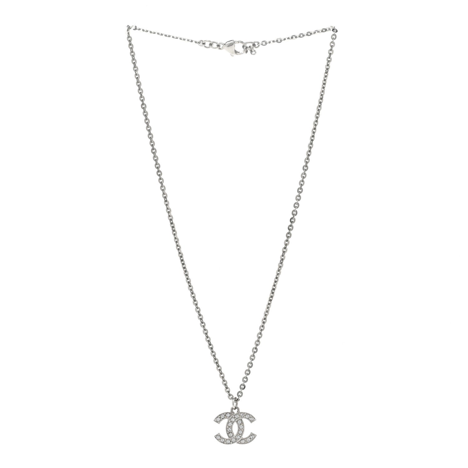 Chanel Crystal CC Pendant Necklace Silver 3 of 6