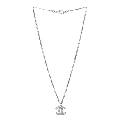Chanel Crystal CC Pendant Necklace Silver 3 of 6