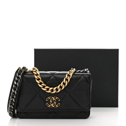 Chanel Shiny Goatskin Quilted Chanel 19 Wallet On Chain WOC Black 23 of 23
