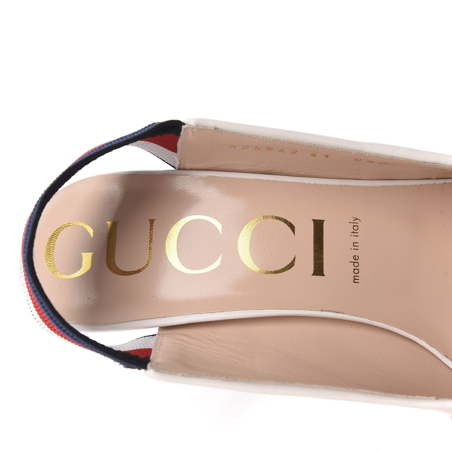 Gucci Malaga Kid Web Sylvie High Heel Slingback Pumps 41 White 6 of 9