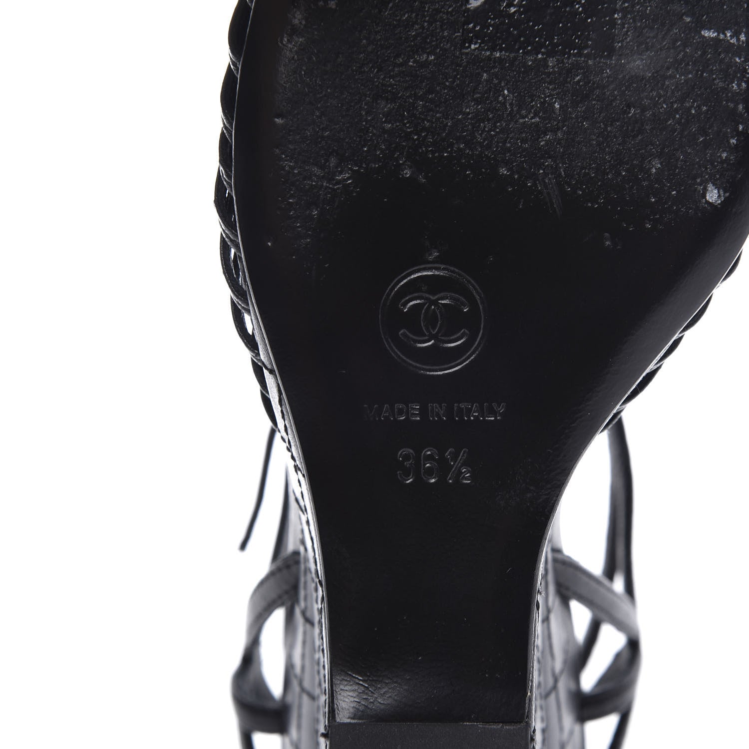 Chanel Lambskin Slingback Camellia Wedge Sandals 36.5 Black 9 of 11
