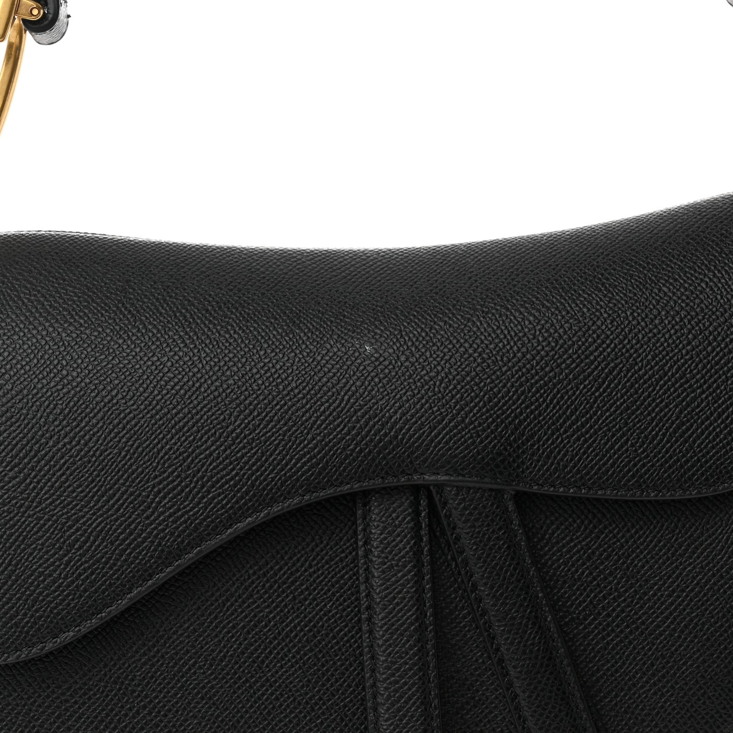 Grained Calfskin Saddle Bag With Strap Black
