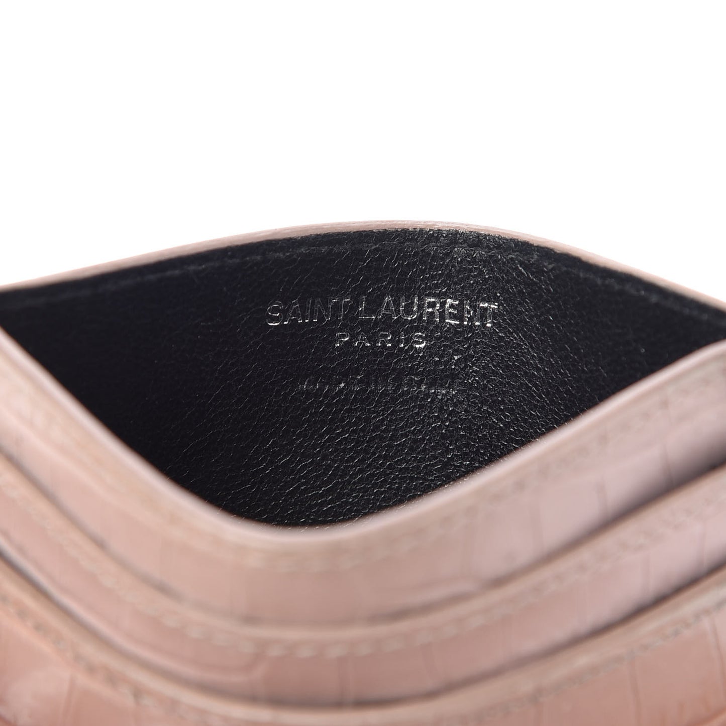 Calfskin Crocodile Embossed Card Case Rose Antic