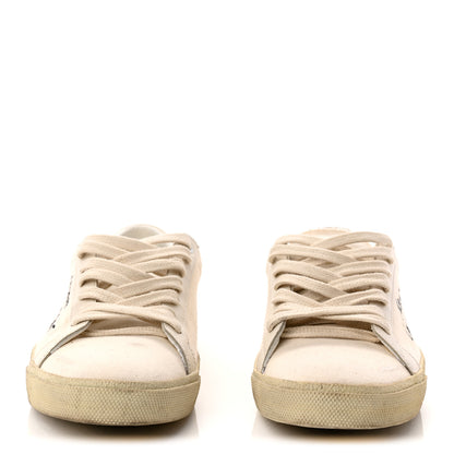 Saint Laurent Distressed Canvas Court Classic Sneakers 38.5 Panna 3 of 11
