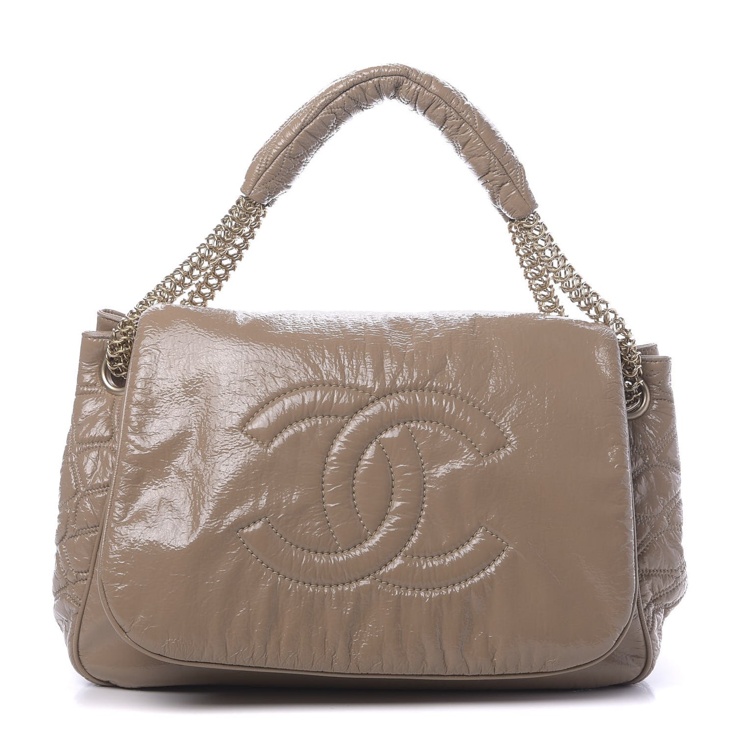 Vinyl Rodeo Accordion Flap Bag Beige
