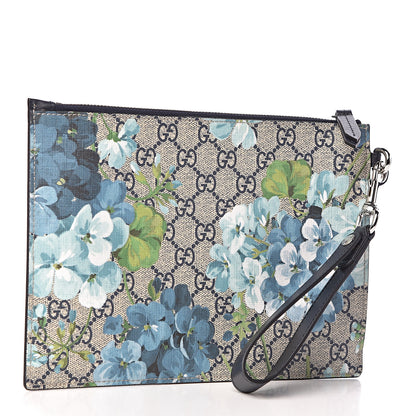 Gucci GG Supreme Monogram Blooms Small Zip Wristlet Pouch Beige Blue Black 3 of 7