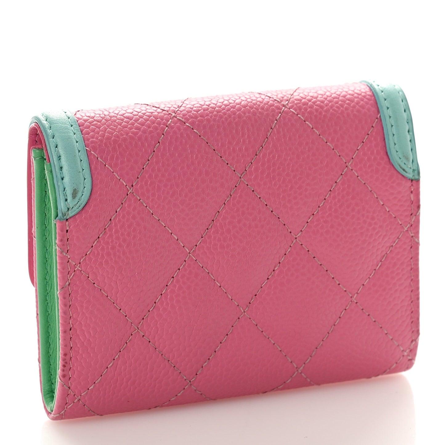 Caviar Quilted Filigree Flap Card Holder Pink Blue Green