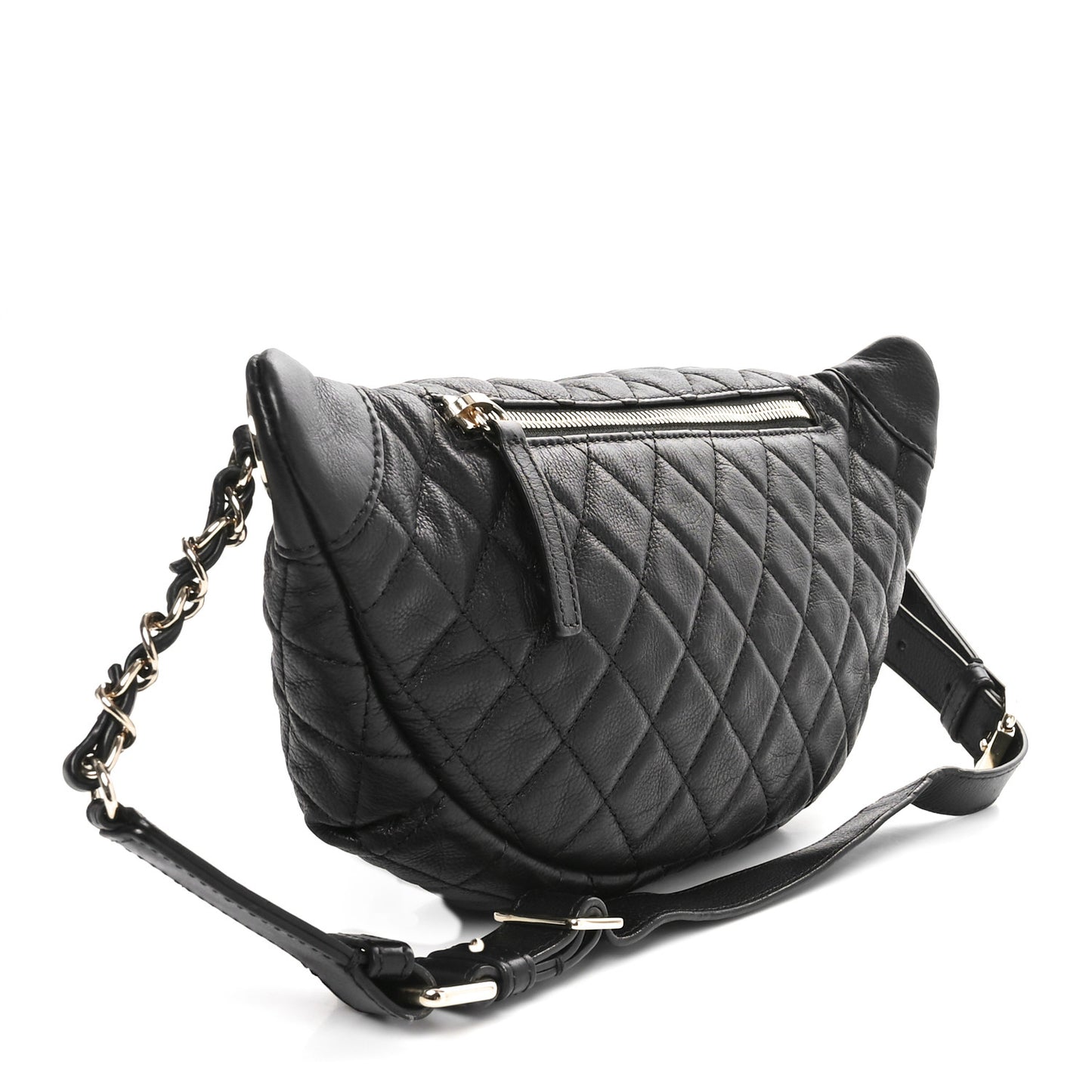 Calfskin Quilted Banane Waist Bag Fanny Pack Black